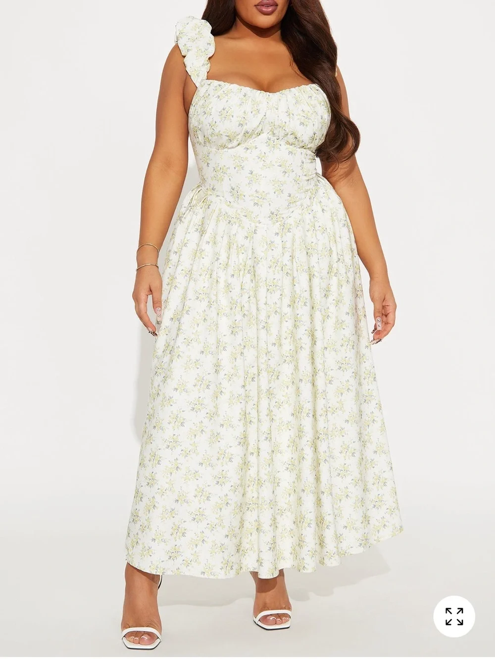Fashion Nova White Maxi Skirt with Light Green Floral Print